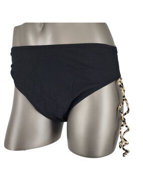 Women's Ingear Swimsuit Bathing Suit Bikini Bottoms Black Leopard Ties Size 12